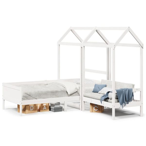 vidaXL Set de sof&aacute; cama y banco con techo madera pino blanco 90x190 cm