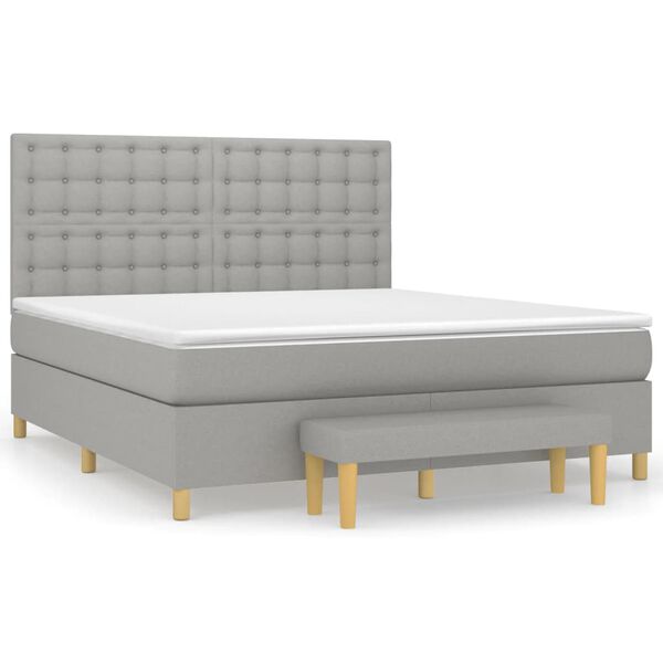 vidaXL Cama box spring con colch&oacute;n tela gris claro 180x200 cm