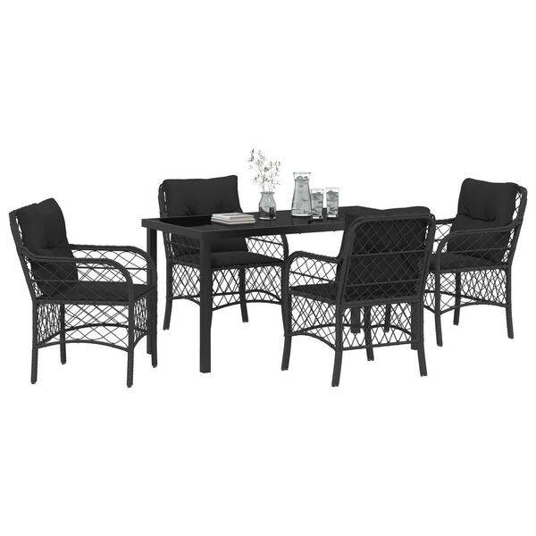 vidaXL Conjunto de Comedor de Jard&iacute;n 5 pcs Negro rat&aacute;n sint&eacute;tico