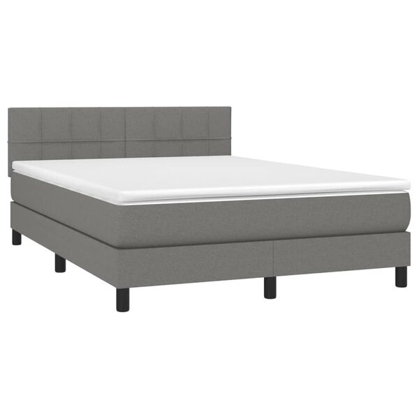 vidaXL Cama box spring colch&oacute;n y luces LED tela gris oscuro 140x190 cm