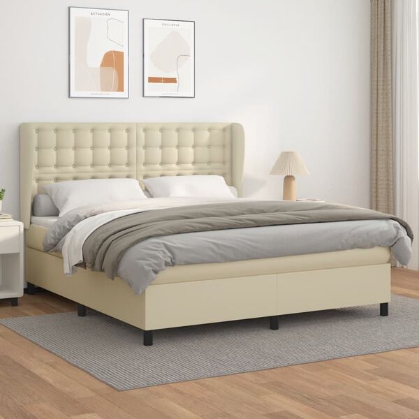 vidaXL Cama box spring con colch&oacute;n cuero sint&eacute;tico crema 180x200 cm