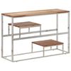 vidaXL Mesa consola acero inoxidable plateado y madera maciza acacia