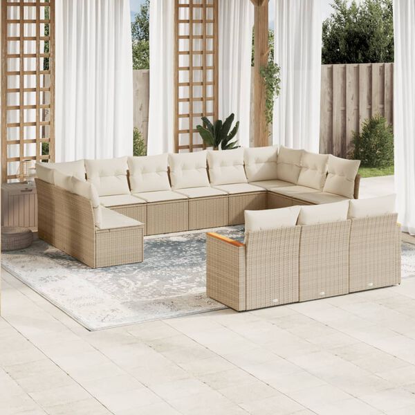 vidaXL Set sof&aacute;s de jard&iacute;n con cojines 13 pzas rat&aacute;n sint&eacute;tico beige