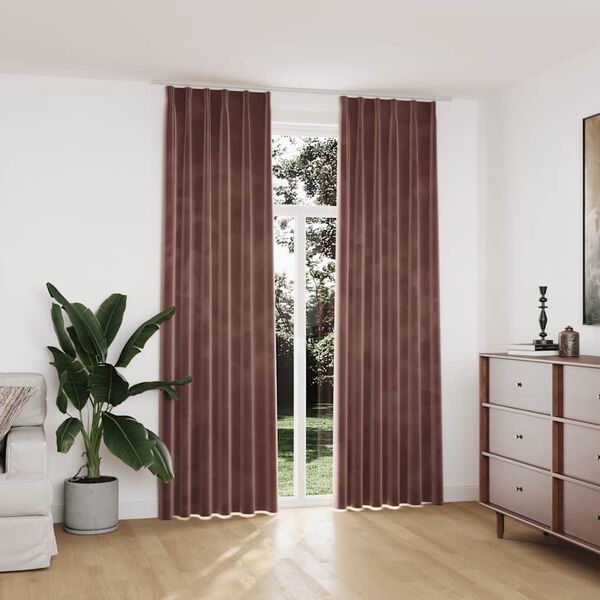 vidaXL Cortinas opacas ganchos 2 pzas terciopelo rosa viejo 140x245 cm