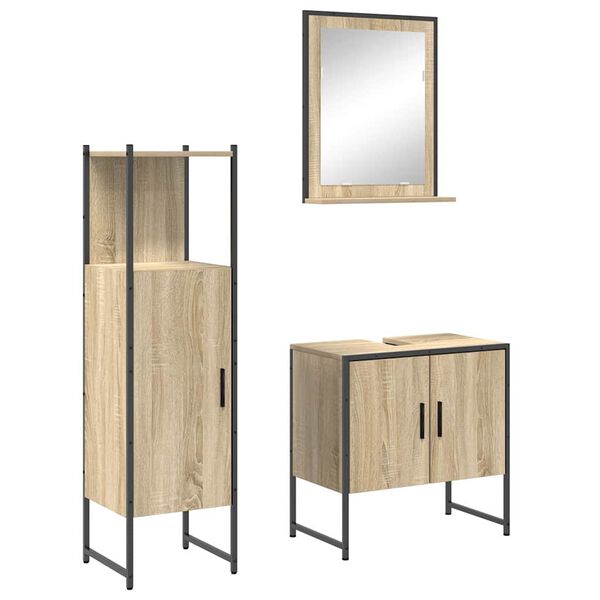 vidaXL Juego de muebles de ba&ntilde;o 3 pcs Marr&oacute;n Madera contrachapada