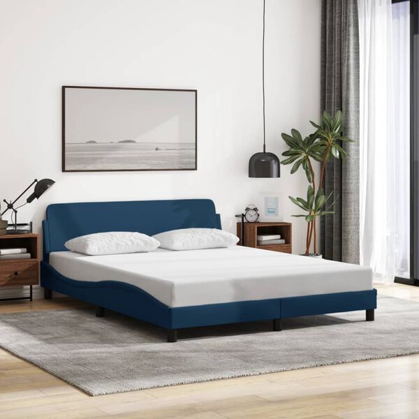 vidaXL Estructura de cama con cabecero Dover tela azul 160x200cm