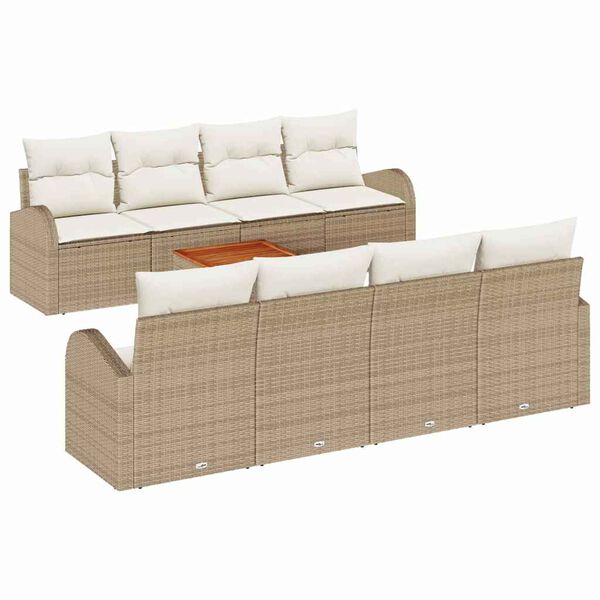 vidaXL Conjunto de sof&aacute;s de jard&iacute;n 9 pcs Beige y Crema rat&aacute;n sint&eacute;tico