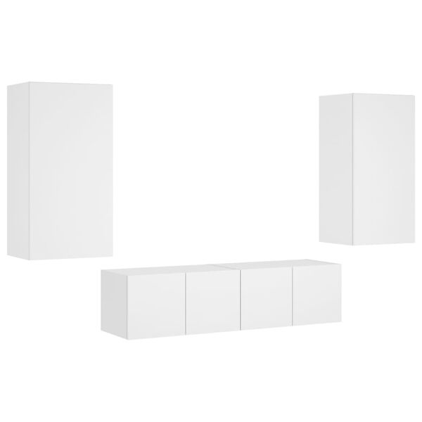 vidaXL Muebles de TV de pared con LED 4 pzas madera ingenier&iacute;a blanco