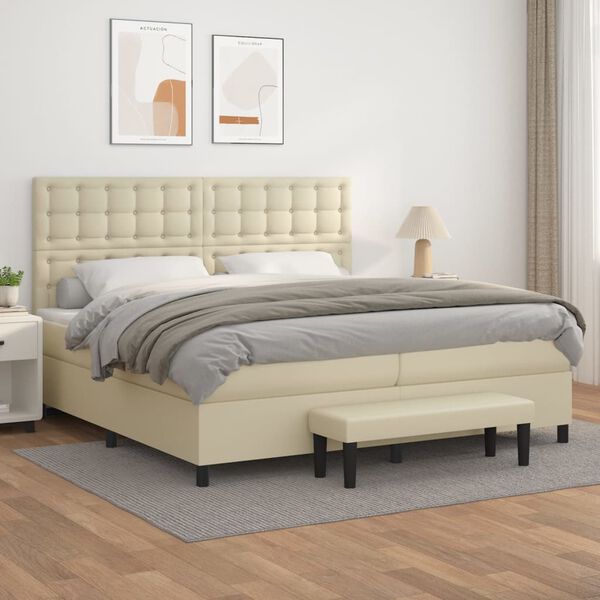 vidaXL Cama box spring con colch&oacute;n cuero sint&eacute;tico crema 200x200 cm