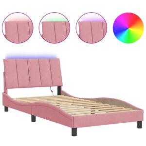 vidaXL Estructura de cama con LED sin colch&oacute;n Hanko terciopelo rosa 100x200 cm