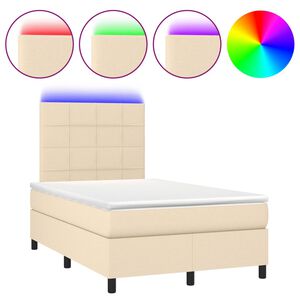 vidaXL Cama box spring con colch&oacute;n y luces LED tela crema 120x190 cm