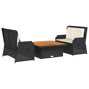 vidaXL Set de muebles de jard&iacute;n 3 pzas y cojines rat&aacute;n sint&eacute;tico negro
