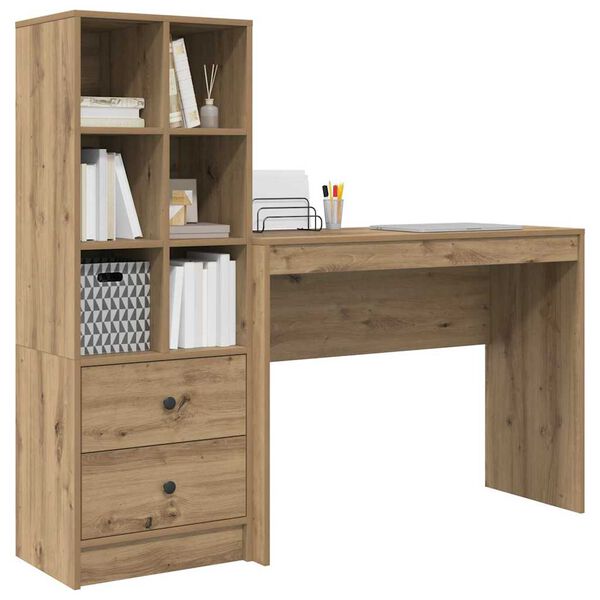 vidaXL Escritorio con caj&oacute;n 2 pcs Roble artesanal