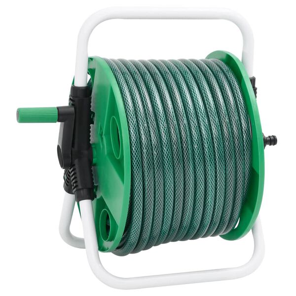 vidaXL Carrete de rollo para manguera de pie PVC verde 30 m