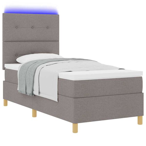 vidaXL Cama Box Spring LED con colch&oacute;n Taup&eacute; 90 x 190 cm tela