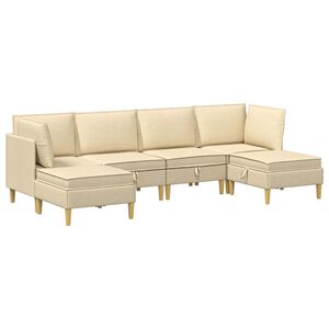 vidaXL Juego de muebles de sal&oacute;n con coj&iacute;n 6 pcs Crema Tela