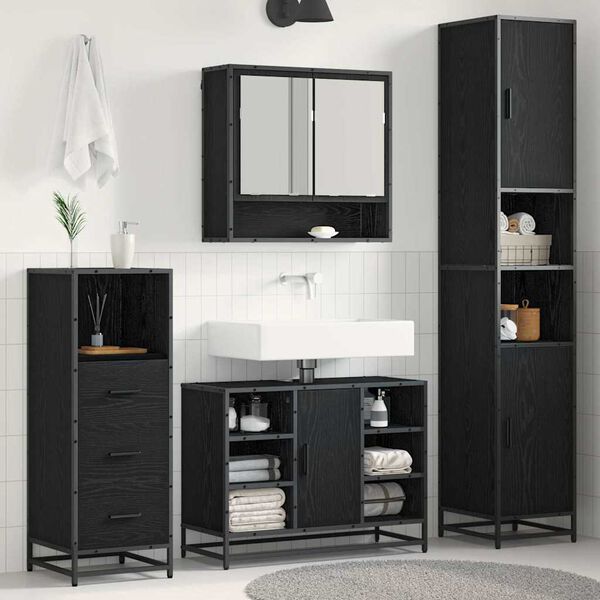 vidaXL Juego de muebles de ba&ntilde;o 3 pcs Roble Negro Madera contrachapada