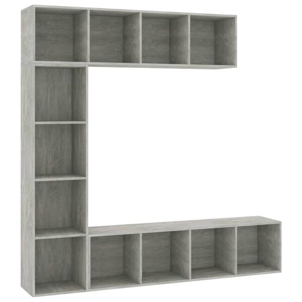 vidaXL Mueble de TV y librer&iacute;a 3 piezas gris hormig&oacute;n 180x30x180 cm