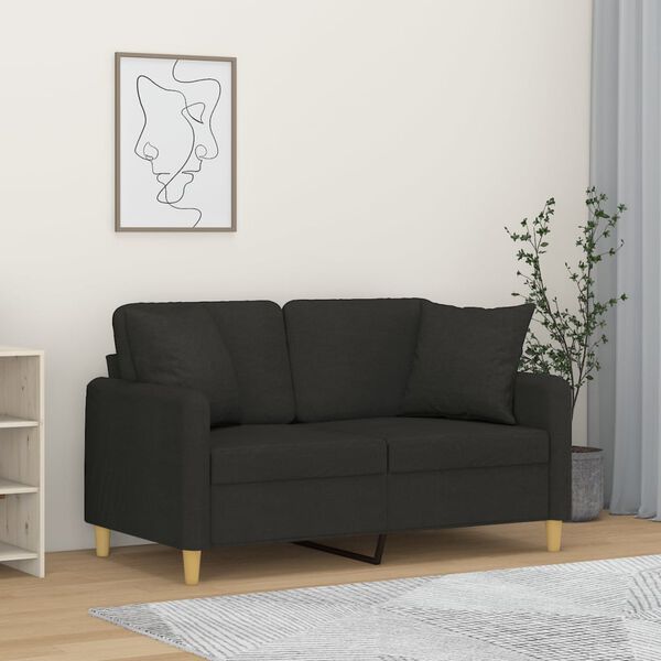 vidaXL Sof&aacute; de 2 plazas con almohadas y cojines tela negro 120 cm