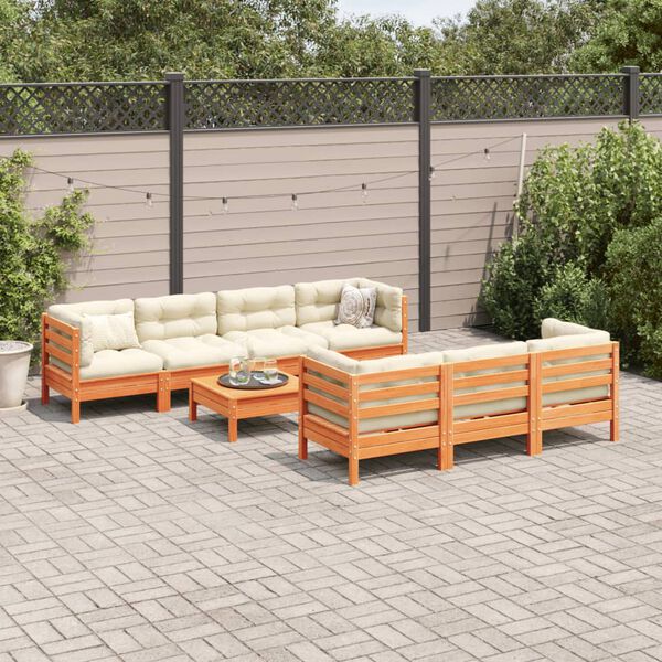 vidaXL Set de sofás jardín 8 pzas con cojines madera pino marrón cera