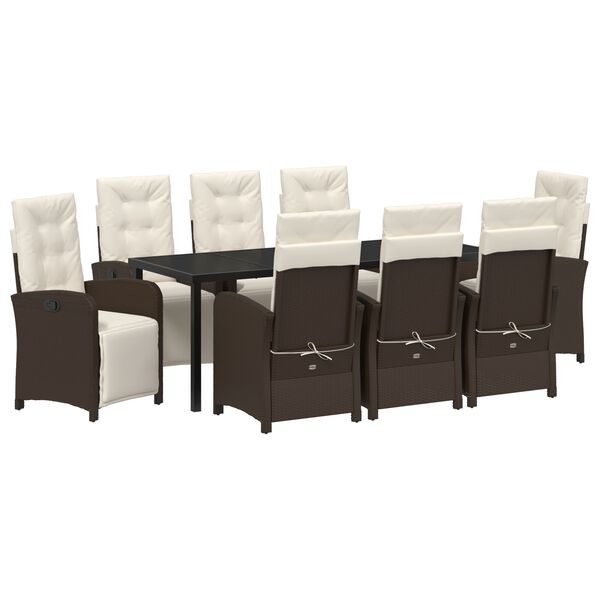 vidaXL Conjunto de Comedor de Jard&iacute;n 9 pcs Marr&oacute;n rat&aacute;n sint&eacute;tico