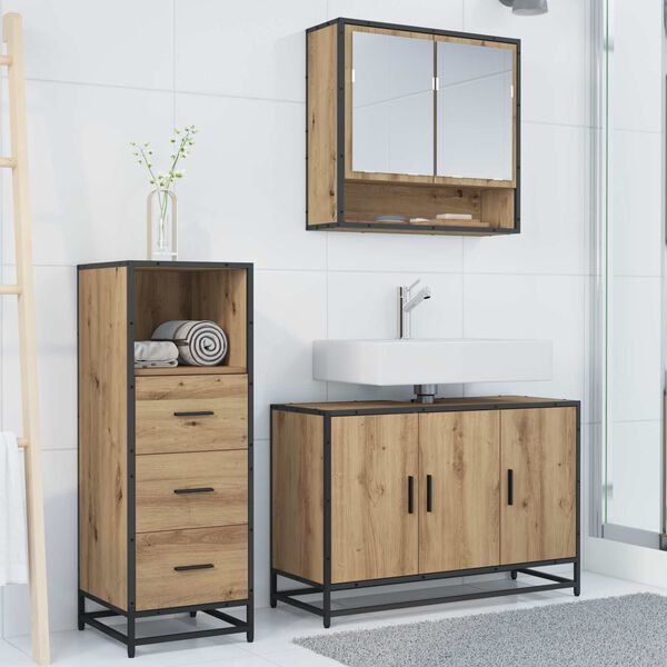 vidaXL Juego de muebles de ba&ntilde;o con caj&oacute;n 3 pcs Roble artesanal