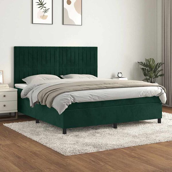 vidaXL Cama box spring con colch&oacute;n terciopelo verde oscuro 180x200 cm