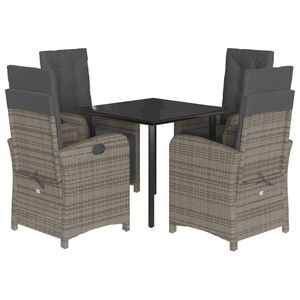 vidaXL Set comedor de jard&iacute;n 5 piezas con cojines rat&aacute;n sint&eacute;tico gris