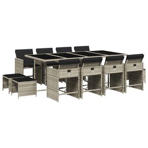 vidaXL Set comedor jard&iacute;n y cojines 13 pzas rat&aacute;n sint&eacute;tico gris claro