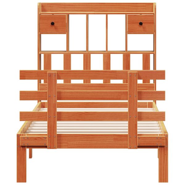 vidaXL Cama con estantería sin colchón madera maciza marrón 75x190 cm