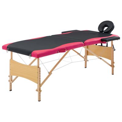 vidaXL Camilla de masaje plegable 2 zonas madera negro y rosa