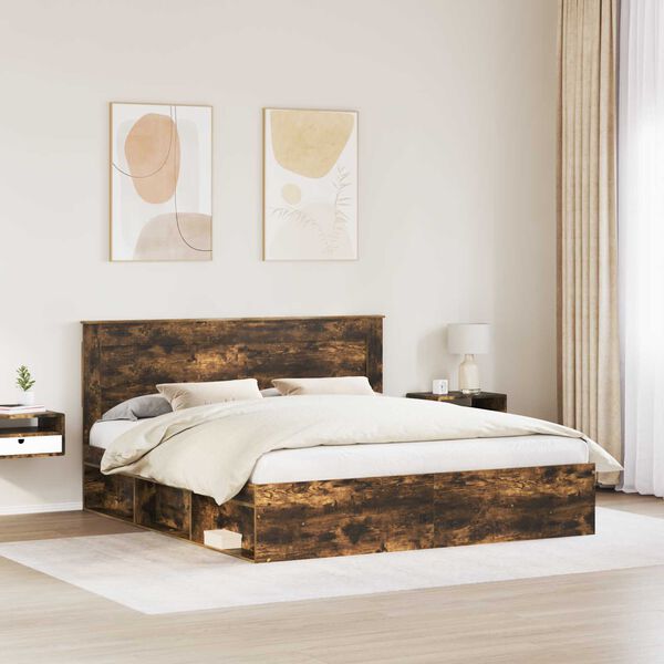 vidaXL Estructura de cama con cabecera Roble ahumado 200 x 200 cm