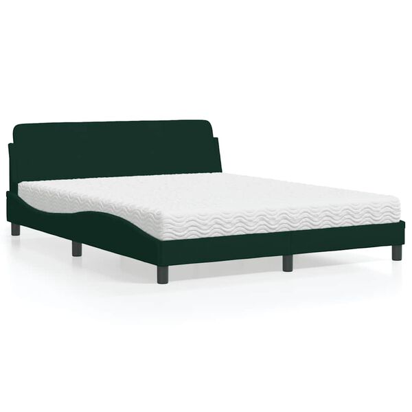 vidaXL Cama con colch&oacute;n Dover terciopelo verde oscuro 160x200 cm