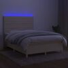 vidaXL Cama box spring colch&oacute;n y luces LED tela crema 140x200 cm