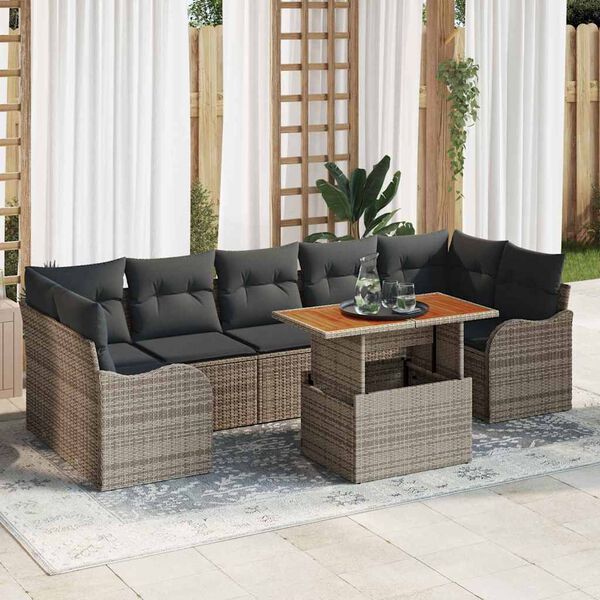 vidaXL Conjunto de sofás de jardín 8 pcs Gris ratán sintético
