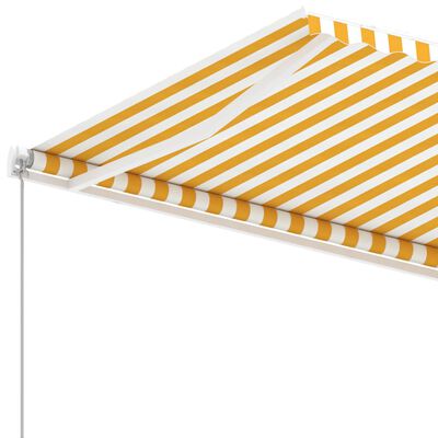 vidaXL Toldo de pie retráctil manual amarillo y blanco 450x300 cm