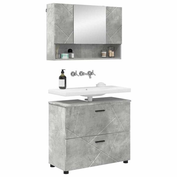 vidaXL Juego de muebles de ba&ntilde;o con caj&oacute;n 2 pcs Gris Concreto