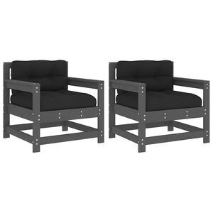 vidaXL Sillones de jard&iacute;n con cojines 2 uds madera maciza de pino gris