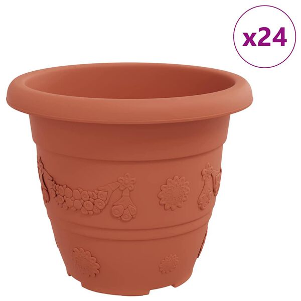 vidaXL Maceta Redonda para Flores 24 pcs Rojo Ladrillo &Oslash; 26 x 21.5 cm