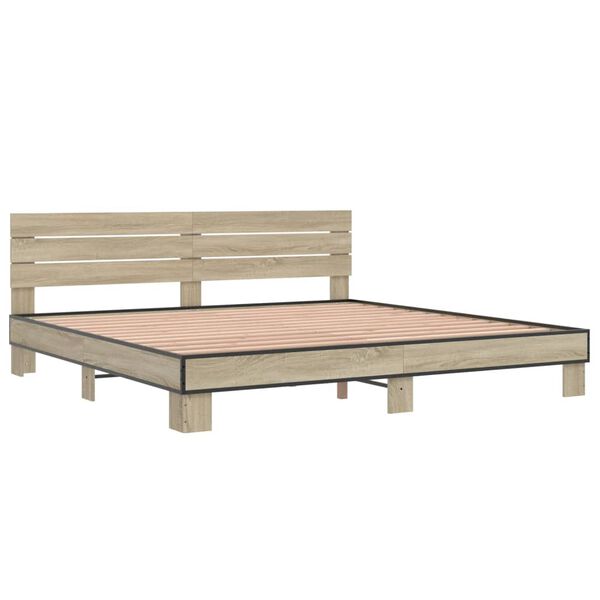 vidaXL Estructura cama madera ingenier&iacute;a metal roble Sonoma 200x200 cm