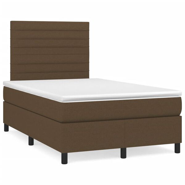 vidaXL Cama box spring con colch&oacute;n tela marr&oacute;n oscuro 120x190 cm