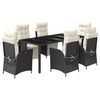vidaXL Set de comedor de jard&iacute;n 7 pzas y cojines rat&aacute;n sint&eacute;tico negro