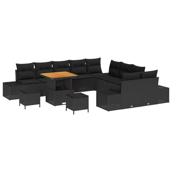vidaXL Conjunto de sof&aacute;s de jard&iacute;n 13 pcs Negro rat&aacute;n sint&eacute;tico