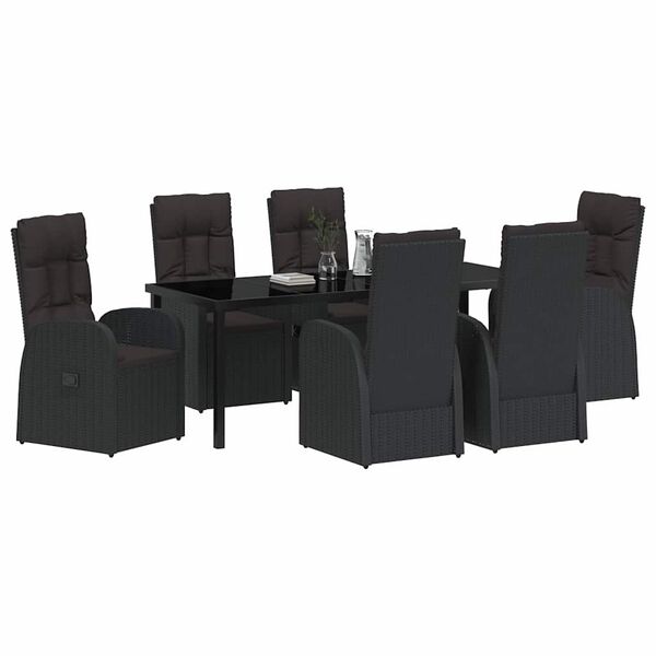 vidaXL Conjunto de Comedor de Jard&iacute;n 7 pcs Negro rat&aacute;n sint&eacute;tico