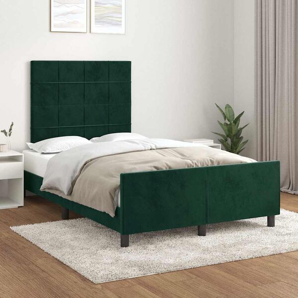 vidaXL Estructura cama sin colch&oacute;n terciopelo verde oscuro 120x190cm