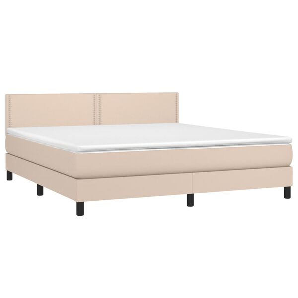 vidaXL Cama box spring colch&oacute;n LED cuero sint&eacute;tico capuchino 160x200cm
