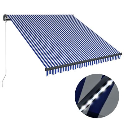 vidaXL Toldo retráctil manual con LED azul y blanco 300x250 cm