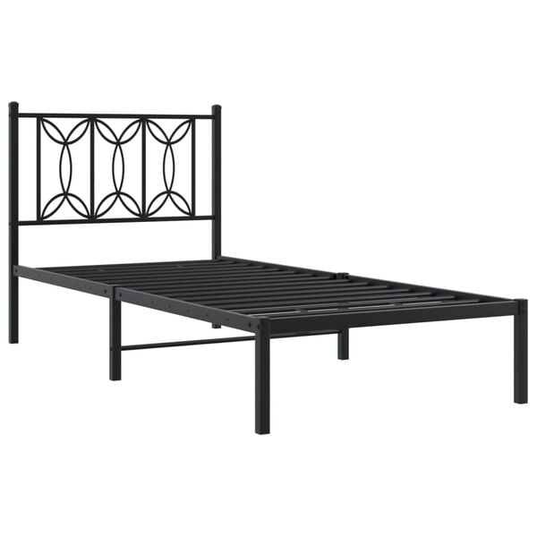 vidaXL Estructura cama sin colch&oacute;n con cabecero metal negro 90x200 cm