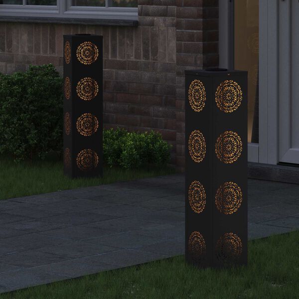 vidaXL Luz de camino LED solar 2 pcs Negro Acero laminado en fr&iacute;o