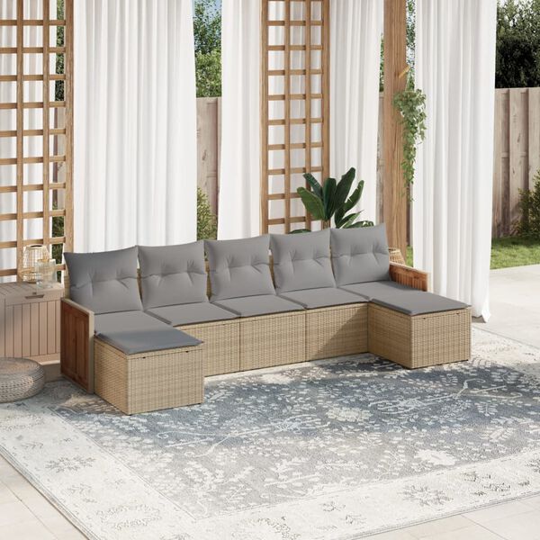 vidaXL Set sof&aacute;s de jard&iacute;n 7 piezas y cojines rat&aacute;n sint&eacute;tico beige